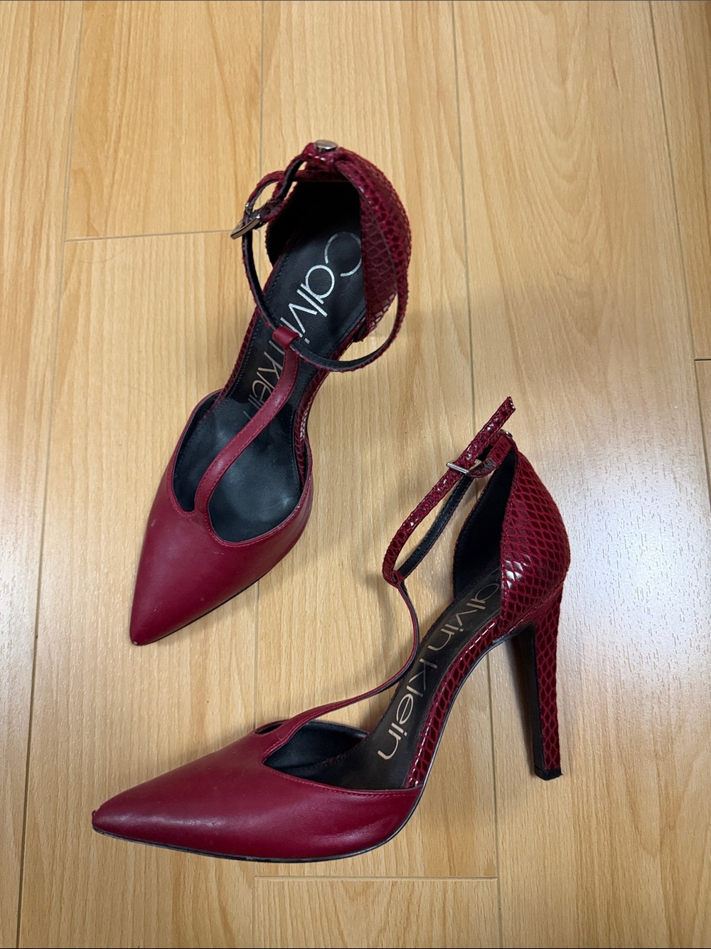 Calvin Klein | Burgundy Pointed-Toe T-Strap High Heels